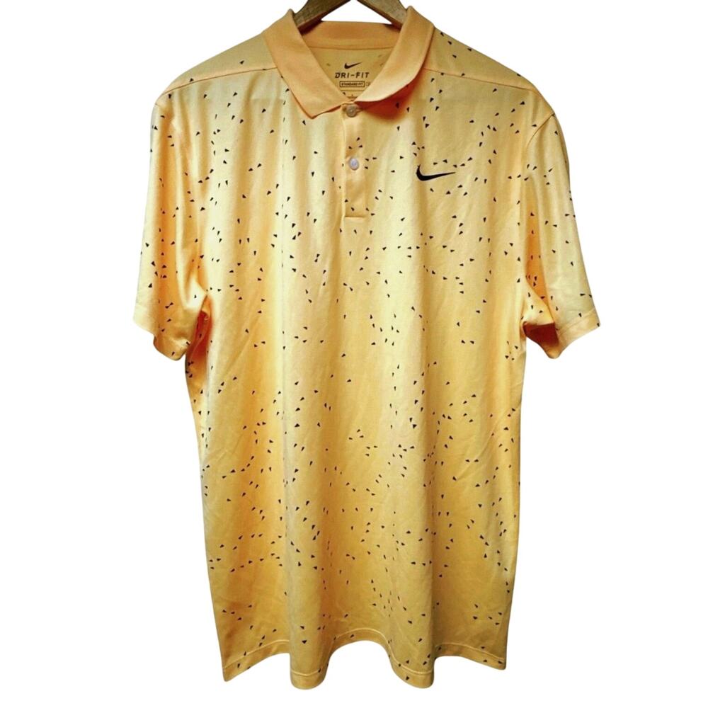 Nike Dri-FIT Golf Polo Mens Large Shirt Orange Geometric Print Breathable
